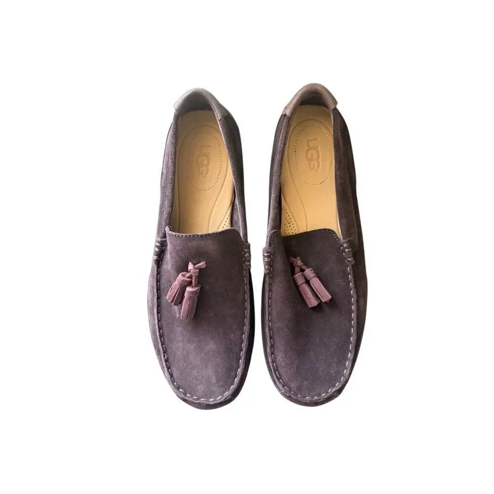 UGG men’s Chocolate Brown Leather Suede Slip-On Tassel Loafers Shoes Size 11